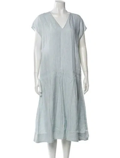 Pre-owned Lafayette 148 Linen Midi Length Dress In Blue