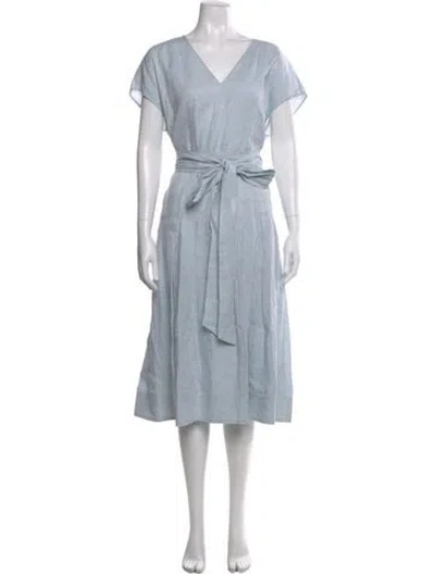 Pre-owned Lafayette 148 Linen Midi Length Dress In Blue