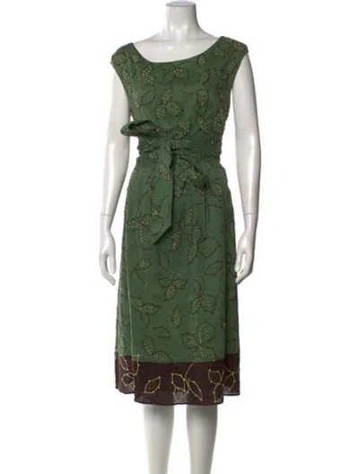 Pre-owned Lafayette 148 Linen Midi Length Dress In Green