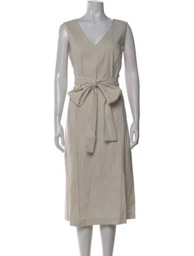 Pre-owned Lafayette 148 Linen Midi Length Dress In Neutral