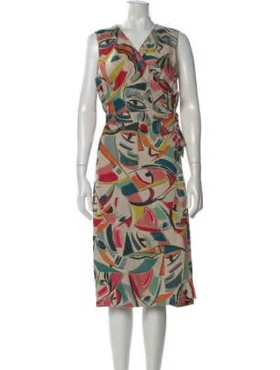 Pre-owned Lafayette 148 Linen Midi Length Dress In Neutral