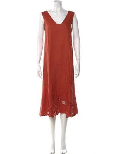 Pre-owned Lafayette 148 Linen Midi Length Dress In Orange
