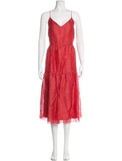Pre-owned Lafayette 148 Linen Midi Length Dress In Red