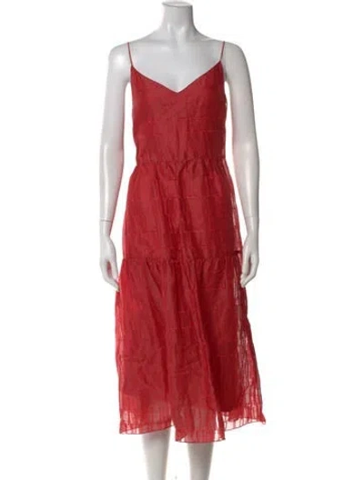 Pre-owned Lafayette 148 Linen Midi Length Dress In Red