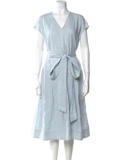 Pre-owned Lafayette 148 Linen Midi Length Dress W/ Tags In Blue