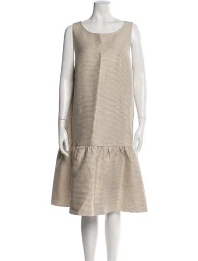 Pre-owned Lafayette 148 Linen Midi Length Dress W/ Tags In Neutral