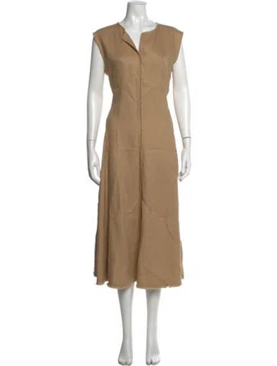 Pre-owned Lafayette 148 Linen Midi Length Dress W/ Tags In Neutral