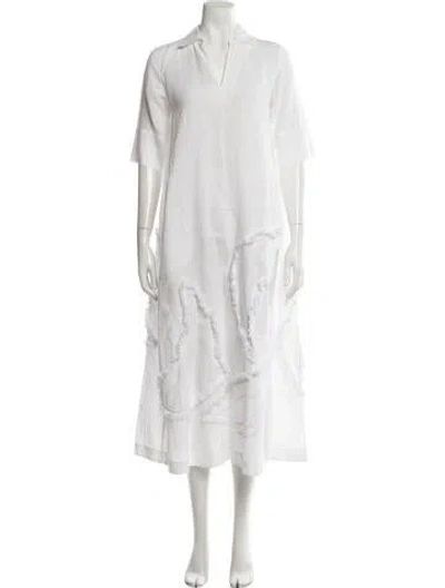 Pre-owned Lafayette 148 Linen Midi Length Dress In White