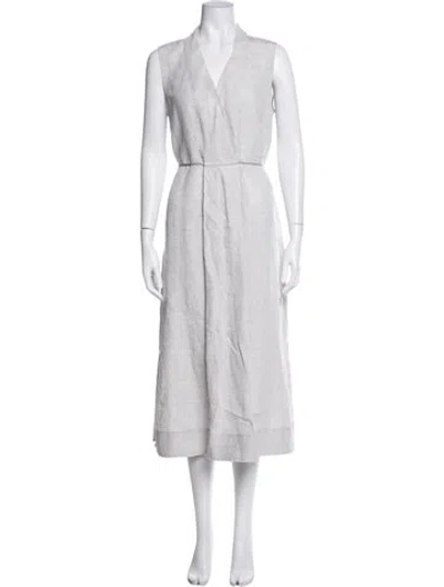 Pre-owned Lafayette 148 Linen Midi Length Dress In White