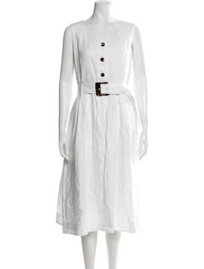 Pre-owned Lafayette 148 Linen Midi Length Dress In White