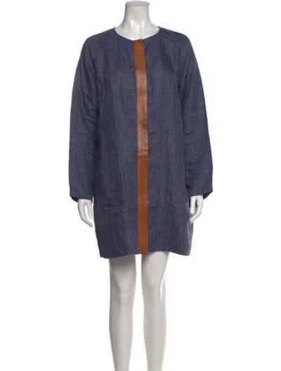 Pre-owned Lafayette 148 Linen Mini Dress In Blue