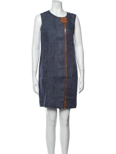 Pre-owned Lafayette 148 Linen Mini Dress In Blue