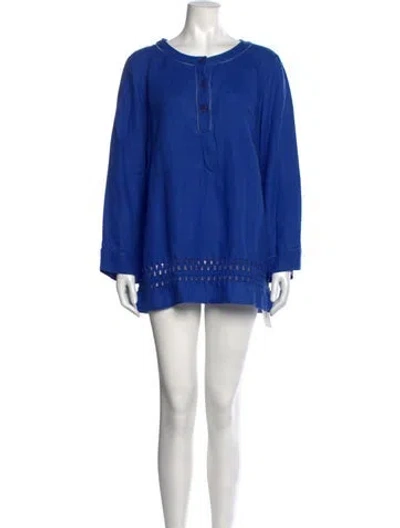 Pre-owned Lafayette 148 Linen Mini Dress In Blue