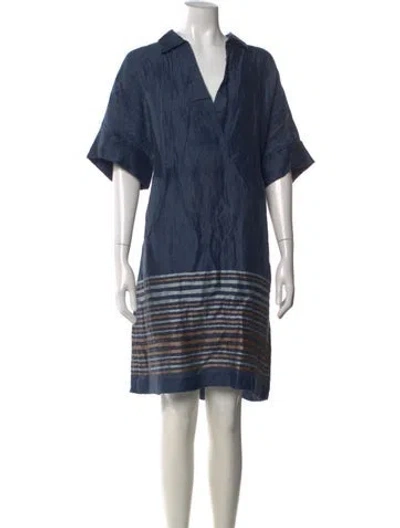 Pre-owned Lafayette 148 Linen Mini Dress In Blue