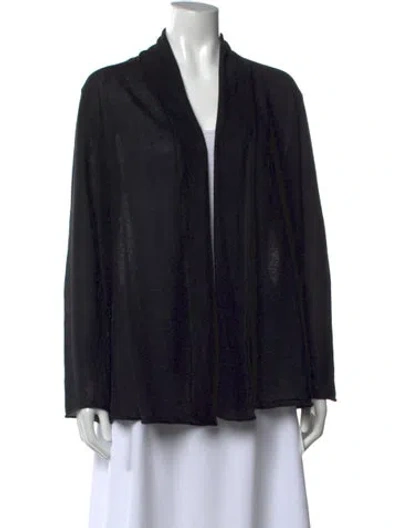 Pre-owned Lafayette 148 Linen Open Front Sweater In Black