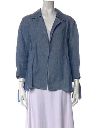 Pre-owned Lafayette 148 Linen Open Front Sweater In Blue