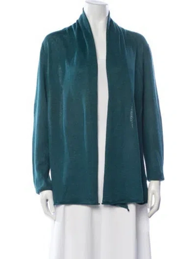 Pre-owned Lafayette 148 Linen Open Front Sweater In Green