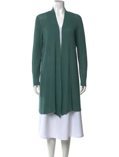 Pre-owned Lafayette 148 Linen Open Front Sweater In Green