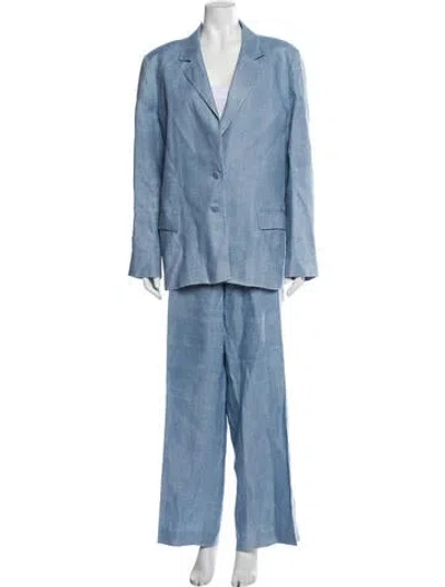 Pre-owned Lafayette 148 Linen Pantsuit In Blue