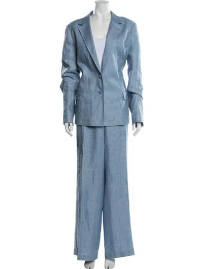 Pre-owned Lafayette 148 Linen Pantsuit In Blue