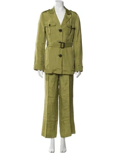 Pre-owned Lafayette 148 Linen Pantsuit In Green