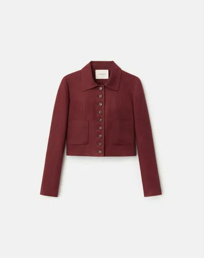 Lafayette 148 Linen Patch Pocket Short Jacket In Burgundy