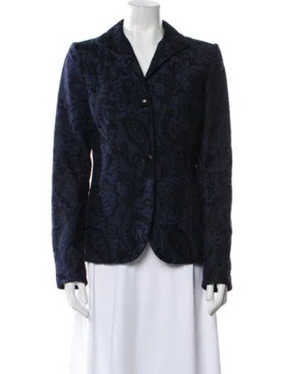 Pre-owned Lafayette 148 Linen Patterned Blazer In Blue