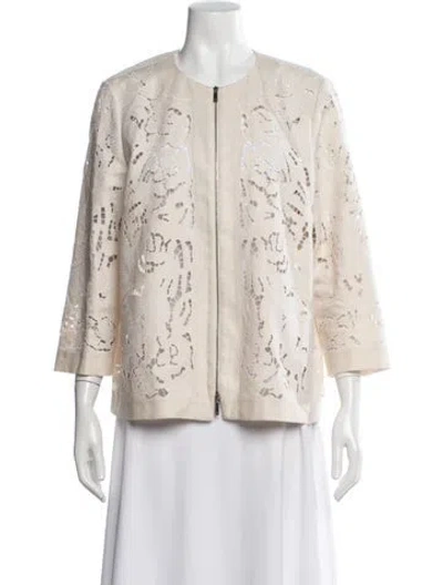 Pre-owned Lafayette 148 Linen Patterned Jacket In Neutral
