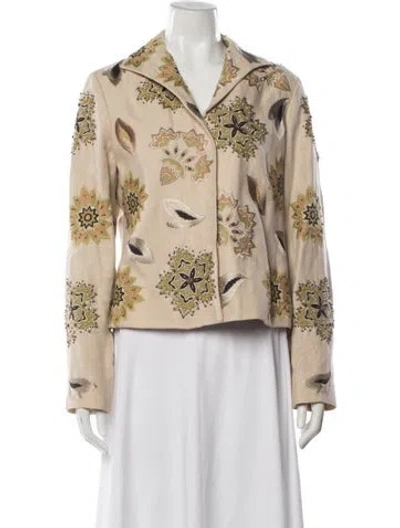 Pre-owned Lafayette 148 Linen Patterned Jacket In Neutral