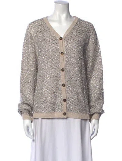 Pre-owned Lafayette 148 Linen Patterned Sweater In Metallic/neutrals