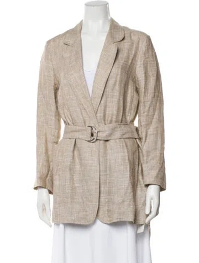 Pre-owned Lafayette 148 Linen Plaid Print Blazer In Brown