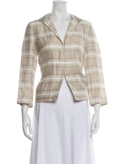 Pre-owned Lafayette 148 Linen Plaid Print Blazer In Neutral
