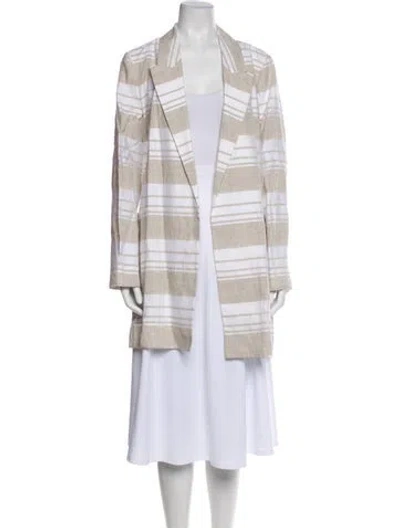 Pre-owned Lafayette 148 Linen Plaid Print Coat In White