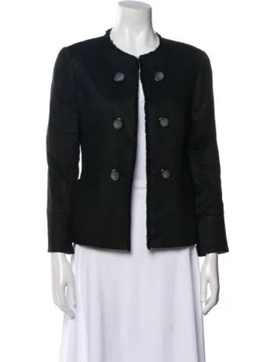 Pre-owned Lafayette 148 Linen Plaid Print Evening Jacket In Black