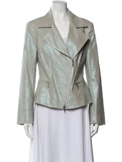 Pre-owned Lafayette 148 Linen Printed Biker Jacket W/ Tags