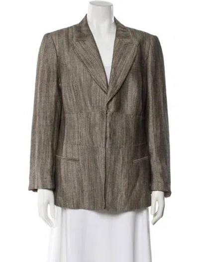 Pre-owned Lafayette 148 Linen Printed Blazer In Black