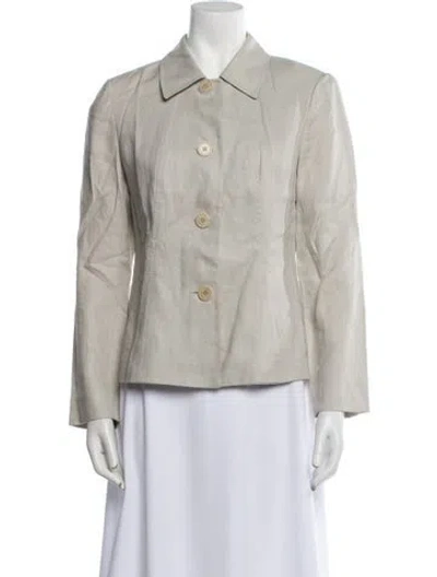 Pre-owned Lafayette 148 Linen Printed Blazer In Gray