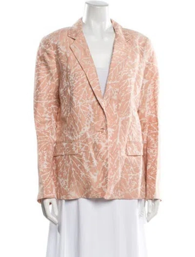 Pre-owned Lafayette 148 Linen Printed Blazer In Pink