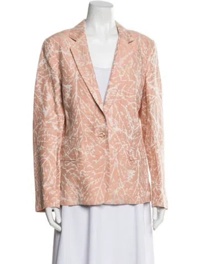 Pre-owned Lafayette 148 Linen Printed Blazer In Pink