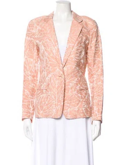 Pre-owned Lafayette 148 Linen Printed Blazer In Pink