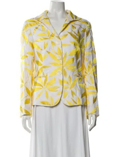 Pre-owned Lafayette 148 Linen Printed Blazer In White