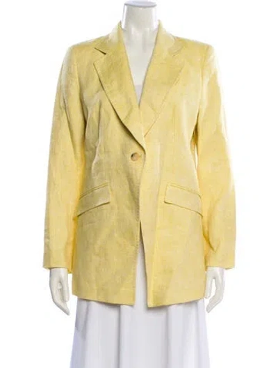 Pre-owned Lafayette 148 Linen Printed Blazer In Yellow