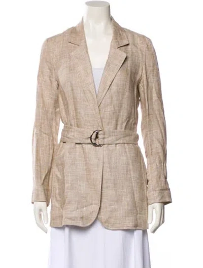 Pre-owned Lafayette 148 Linen Printed Coat In Neutral