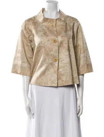 Pre-owned Lafayette 148 Linen Printed Evening Jacket In Gold