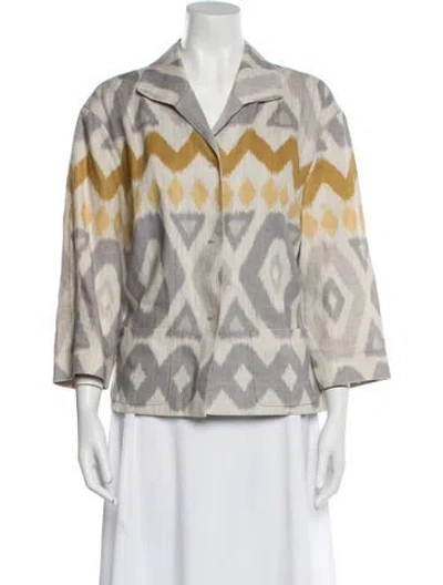 Pre-owned Lafayette 148 Linen Printed Evening Jacket In Gray