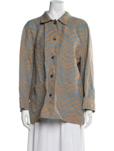 Pre-owned Lafayette 148 Linen Printed Jacket In Neutral