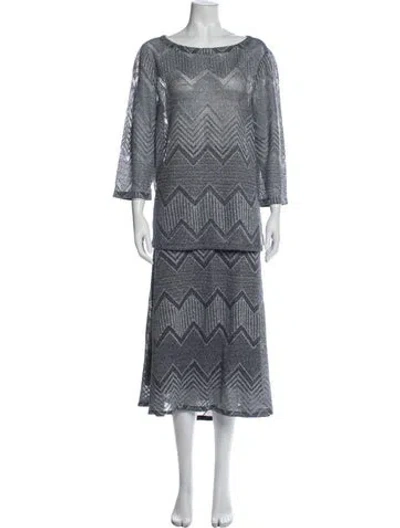Pre-owned Lafayette 148 Linen Printed Skirt Set In Gray