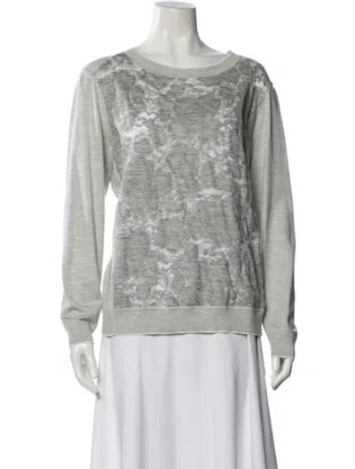 Pre-owned Lafayette 148 Linen Printed Sweater In Gray