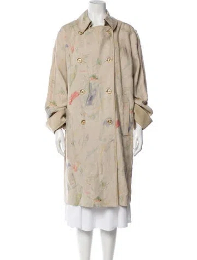 Pre-owned Lafayette 148 Linen Printed Trench Coat W/ Tags In Neutral