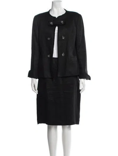 Pre-owned Lafayette 148 Linen Raw-edge Trim Skirt Suit In Black
